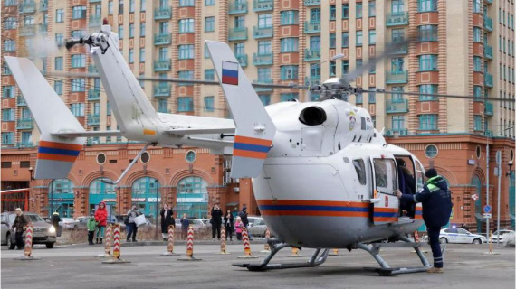 A helicopter at the site of the blast in Moscow