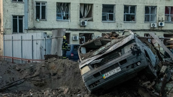 A car bearing a Ukrainian number plate is badly damaged